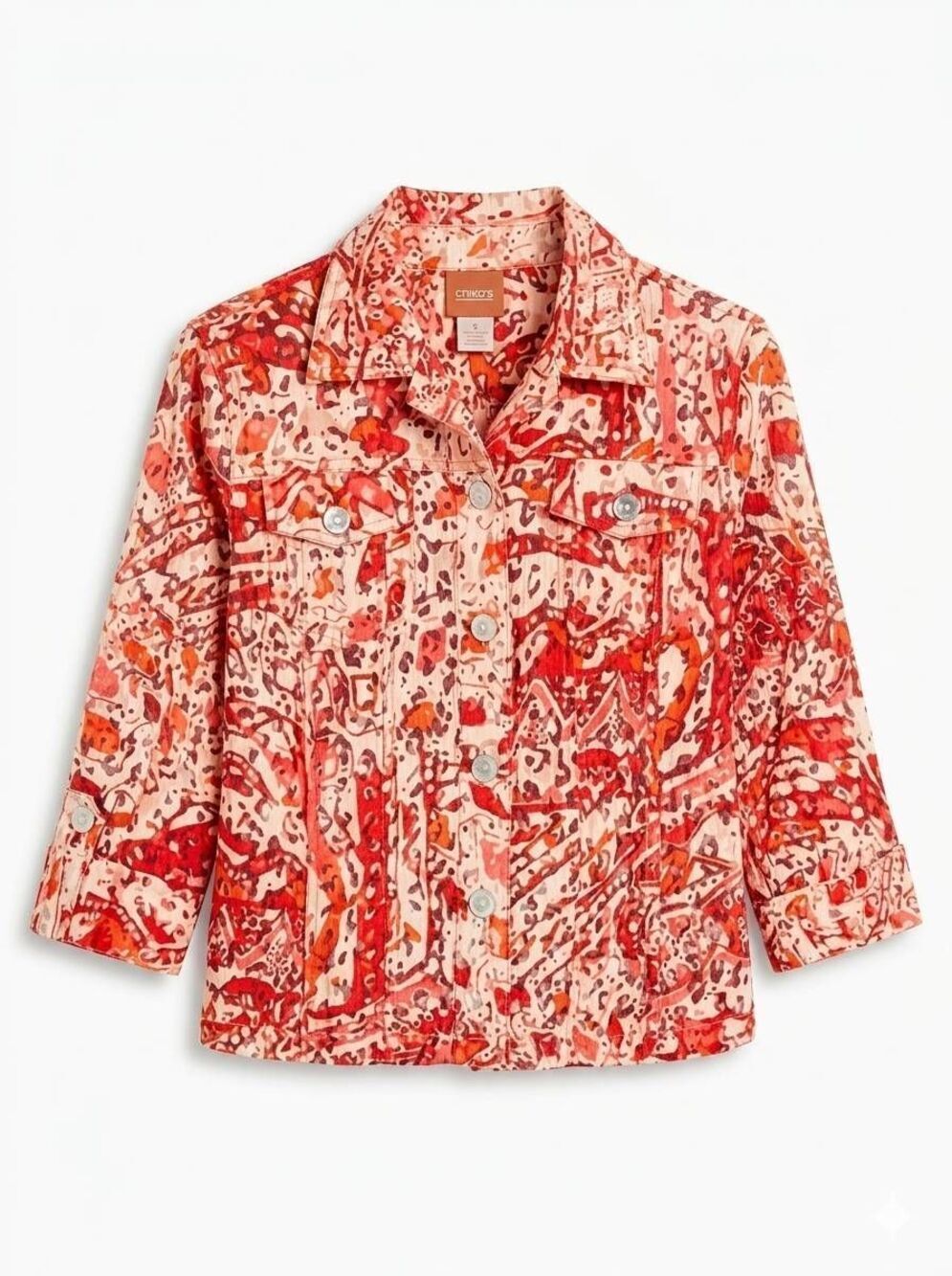 🔺️Hearts of Palm Coral & Cream Semi-Sheer Cheetah Print Jacket Petite 10